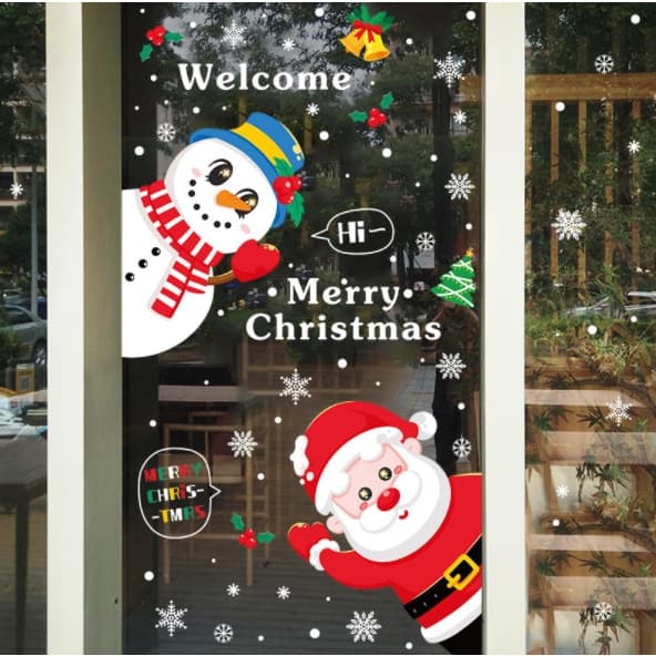 Decal trang trí Noel Hít Tĩnh Điện - Người tuyết và Ông già Noel Hello