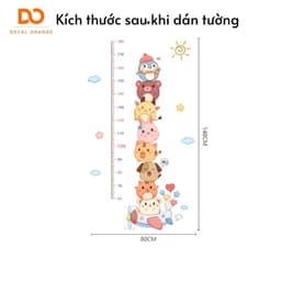Decal dán tường thước đo chiều cao động vật dễ thương cho bé trang trí phòng ngủ dán tủ quần áo 2