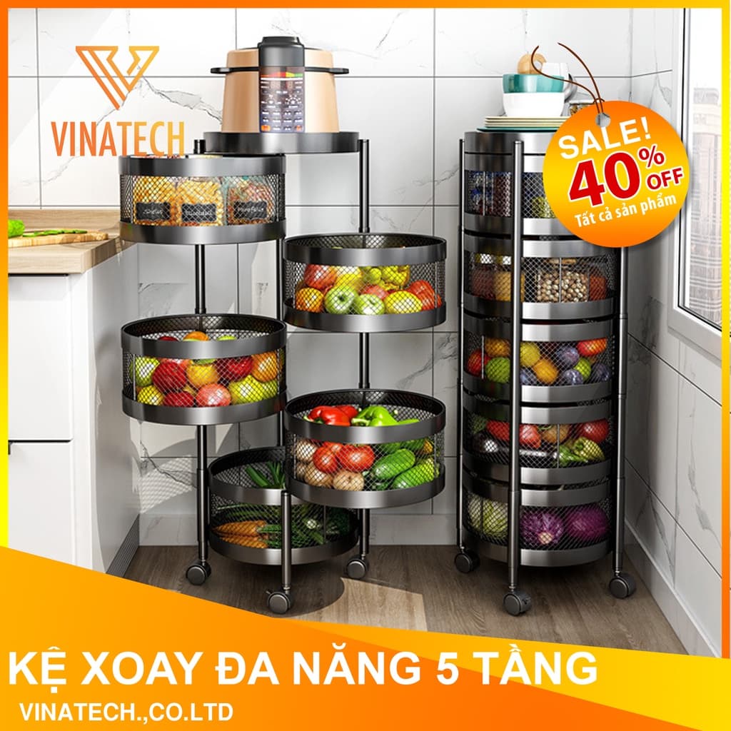 Kệ Để Đồ 3 4 5 Tầng Xoay Thông Minh, Kệ Bếp Để Rau Củ Quả Đồ Đạc Rổ Xoay 360 Độ Thép Không Gỉ MKS029