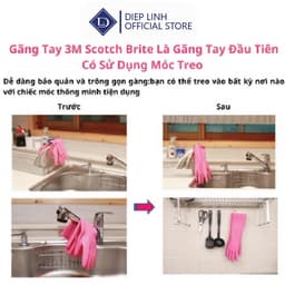 Găng tay cao su Scotch Brite 3M cao su thiên nhiên an toàn cho da có móc treo rửa chén bát. 6