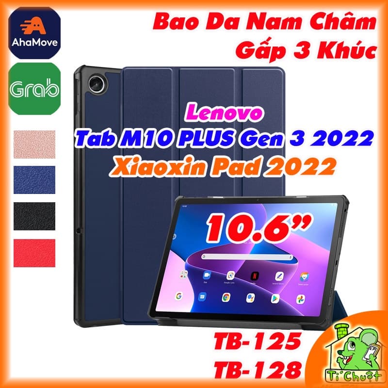 [Ảnh Thật] Bao da MTB Lenovo Xiaoxin Pad 2022/ Tab M10 PLUS GEN 3 10.6" TB-125 TB-128 Gấp 3 Khúc Lưng Cứng Có Nam Châm