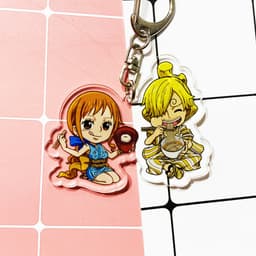 (mua 1 tặng 1) Móc khóa mica One Piece Đảo Hải Tặc ver cả nhóm Luffy hình in 2 mặt 3