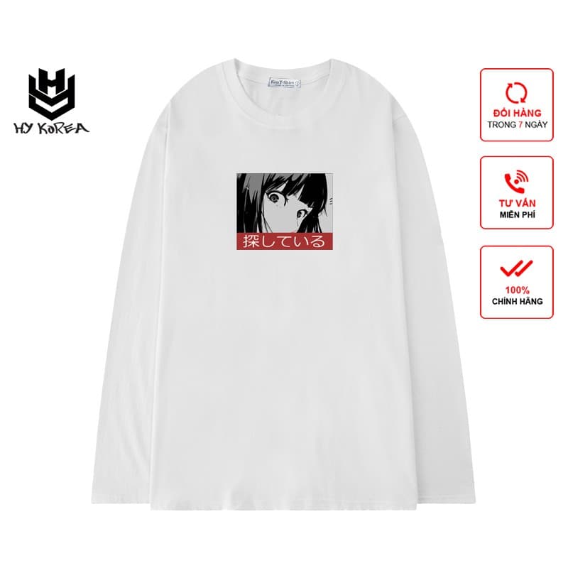 Áo Thun Tay Dài HY KOREA Form Rộng Unisex, Đôi Mắt Gái Nhật 216.