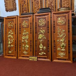 Bộ tranh tứ quý" vinh hoa phú quý" gỗ hương dát vàng kích thước 37*107,dày 4cm 2
