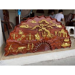 Tranh Quạt Đồng Quê Gỗ Hương Dát Vàng Đài Loan Cao Cấp 2