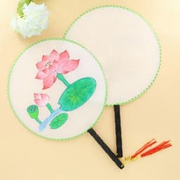 Quạt tròn vải lụa cán nhựa quạt cầm tay cổ trang copslay xinh xắn 6