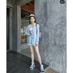 Set Nữ 3 Món Áo Vest Khoác Ngoài Kèm Áo Dây Mix Quần Đùi Xanh Ngọc Phong Cách Công Sở [Lahoute] 6