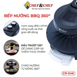 Bếp Nướng Không Khói Xoay 360 Độ CHEF & CHEF, Công Suất Cao 1800W, Chảo Nướng Xoay Tự Động, Chín Đều 3
