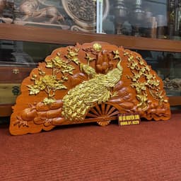 Tranh Quạt Phu Thê Viên Mãn Gỗ Hương Liền Khối 3