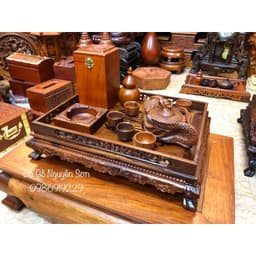 Bộ Ấm Chén Trạm Rồng Gỗ Hương Đá Quai Vòi Liền Khối 5