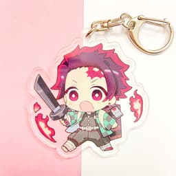(mua 1 tặng 1) ( Mica trong acrylic) Móc khóa DEMON SLAYER KIMETSU NO YAIBA VER CẦM KIẾM in hình anime chibi 3