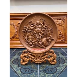 Tranh đĩa phong thuỷ,di lặc gánh tiền,gỗ hương cao cấp dươngd kính 30cm 1