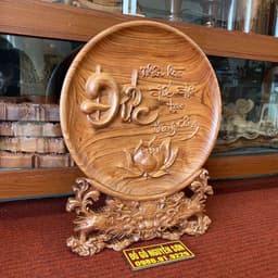 Đĩa gỗ chữ Đức đường kính 30cm/đĩa phong thuỷ/gỗ hương đá 3