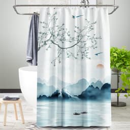 Rèm treo nhà tắm chống nước/ chống ẩm in hình phong cảnh Trung Hoa mới 3
