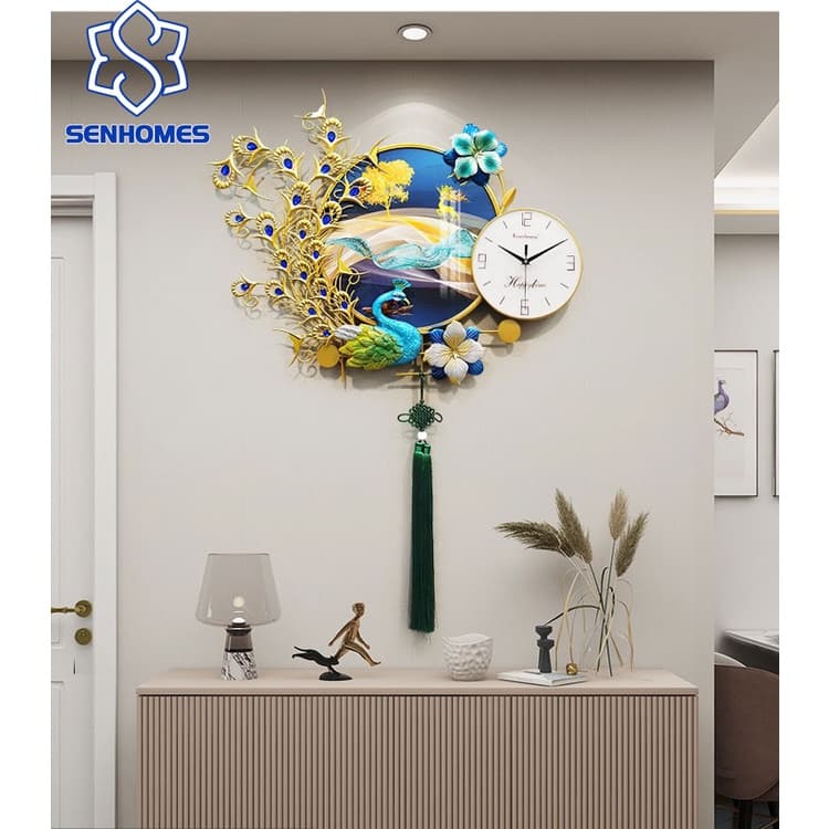 Đồng Hồ Chim Công Treo Tường Trang Trí Nghệ Thuật Cao Cấp , Đồng Hồ Treo Tường Chim Công Trang Trí Nội Thất Sang Trọng