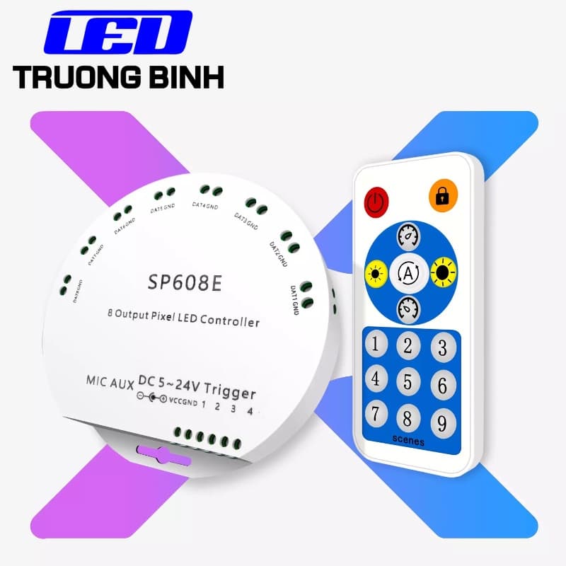 SP608E ĐIỀU KHIỂN LED FULL MÀU ARGB WS2812B WS2811 UCS1903 NHÁY THEO NHẠC 8 CỔNG ĐỘC LẬP HỖ TRỢ APP