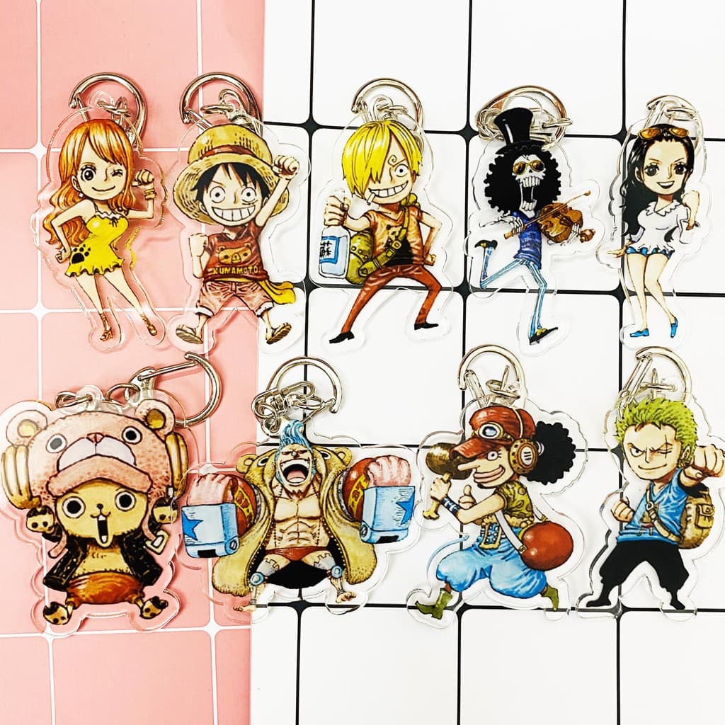 (mua 1 tặng 1) ( Mica ) Móc khóa One Piece Đảo Hải Tặc ver dã ngoại quà tặng dễ thương in hình anime chibi