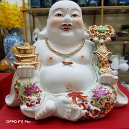 [Hàng Cao Cấp] Tượng Phật Di Lạc, Phật Di Lạc Ngồi Áo Gấm Cầm Thoi Vàng Và Gậy Như Ý Tài Lộc 3