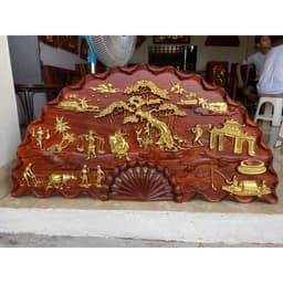 Tranh Quạt Đồng Quê Gỗ Hương Dát Vàng Đài Loan Cao Cấp 4