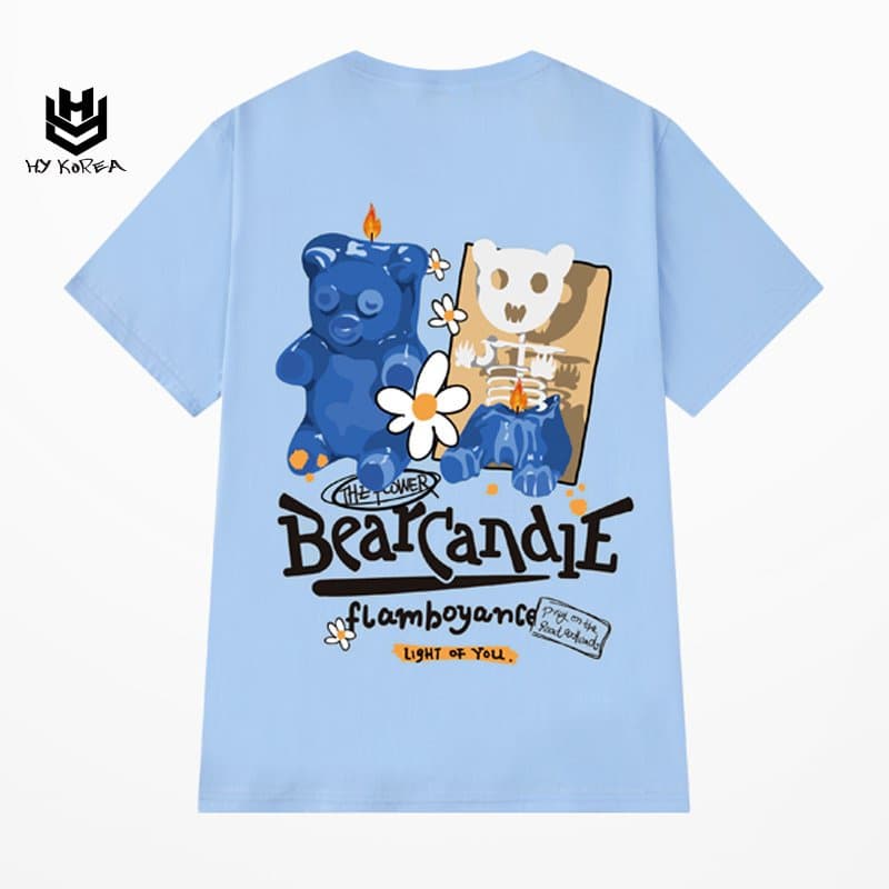 Áo Thun Tay Lỡ HY KOREA Phom Rộng Unisex nam nữ 45-80kg Bear Candle TLLC44