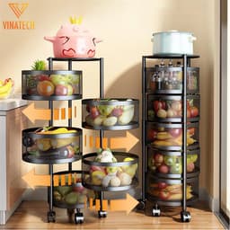 Kệ Để Đồ 3 4 5 Tầng Xoay Thông Minh, Kệ Bếp Để Rau Củ Quả Đồ Đạc Rổ Xoay 360 Độ Thép Không Gỉ MKS029 8