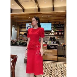 [Xả kho nghỉ bán] Đầm nữ dự tiệc mango nhún eo tôn dáng - Váy đũi midi dáng ôm 2 màu 1