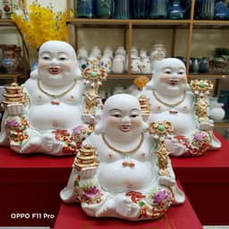 [Hàng Cao Cấp] Tượng Phật Di Lạc, Phật Di Lạc Ngồi Áo Gấm Cầm Thoi Vàng Và Gậy Như Ý Tài Lộc 1