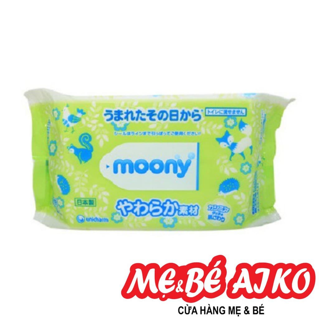 KHĂN ƯỚT MOONY 76 TỜ KHÔNG HƯƠNG, AN TOÀN CHO DA EM BÉ