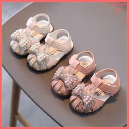 Dép sandal cao cấp tập đi trẻ em phối nơ phong cách vintage chống vấp cho bé gái [A10] 1