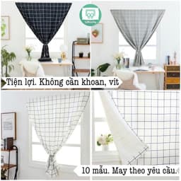 Rèm dán đa năng không cần đóng đinh khoan tường vải kẻ caro 1