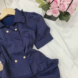 [Xả kho nghỉ bán] Đầm nữ thủy thủ - Đầm gài nút to bản cổ sơ mi tay bồng- Đầm tiểu thư cúc cài 5