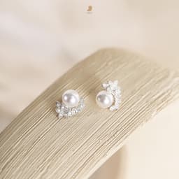 Bông Tai Nữ Cây Xỏ Bạc 925 NHÀ CÚ Phụ Kiện Earjacket Hình Lá Đính Đá Kết Hợp Hạt Ngọc Thanh Lịch 17705 7