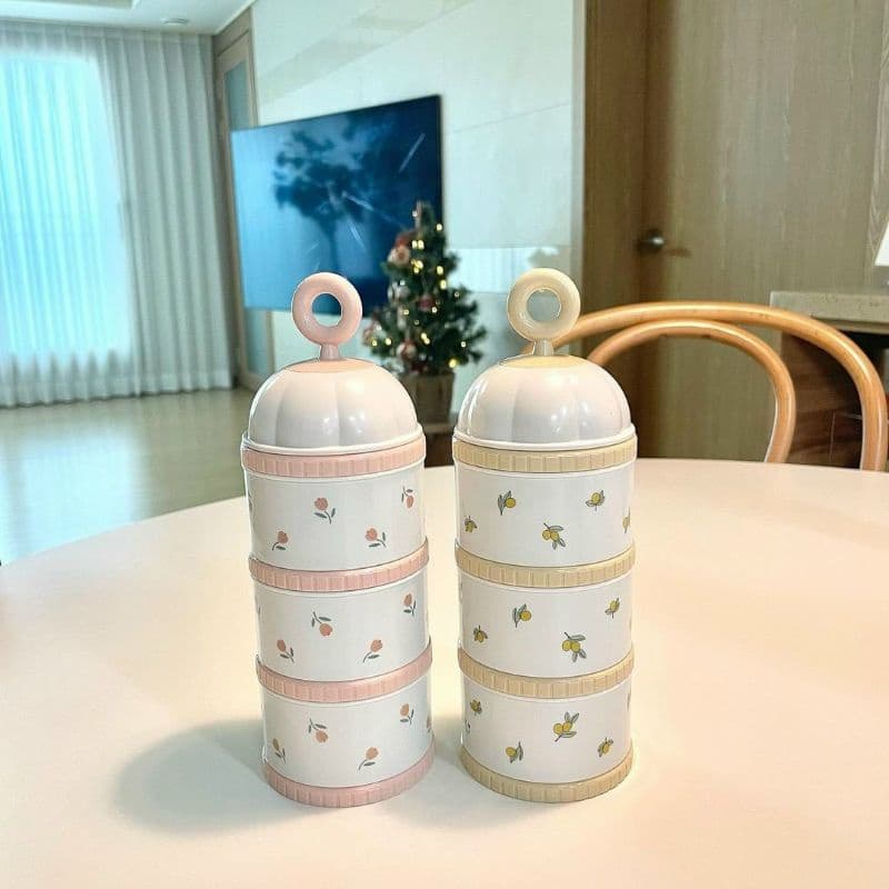 Hộp chia SỮA VÀ THỨC ĂN Họa tiết 3 ngăn TGM Nội địa HÀN QUỐC