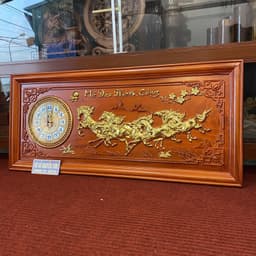 Tranh Đồng hồ Gỗ Hương / mẫu bát mã /dát vàng kích thước 48*108,dày 4cm 2