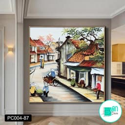 Tranh in canvas treo tường phong cảnh Hà Nội xưa gồm khung 70 x 70 cmcm 1