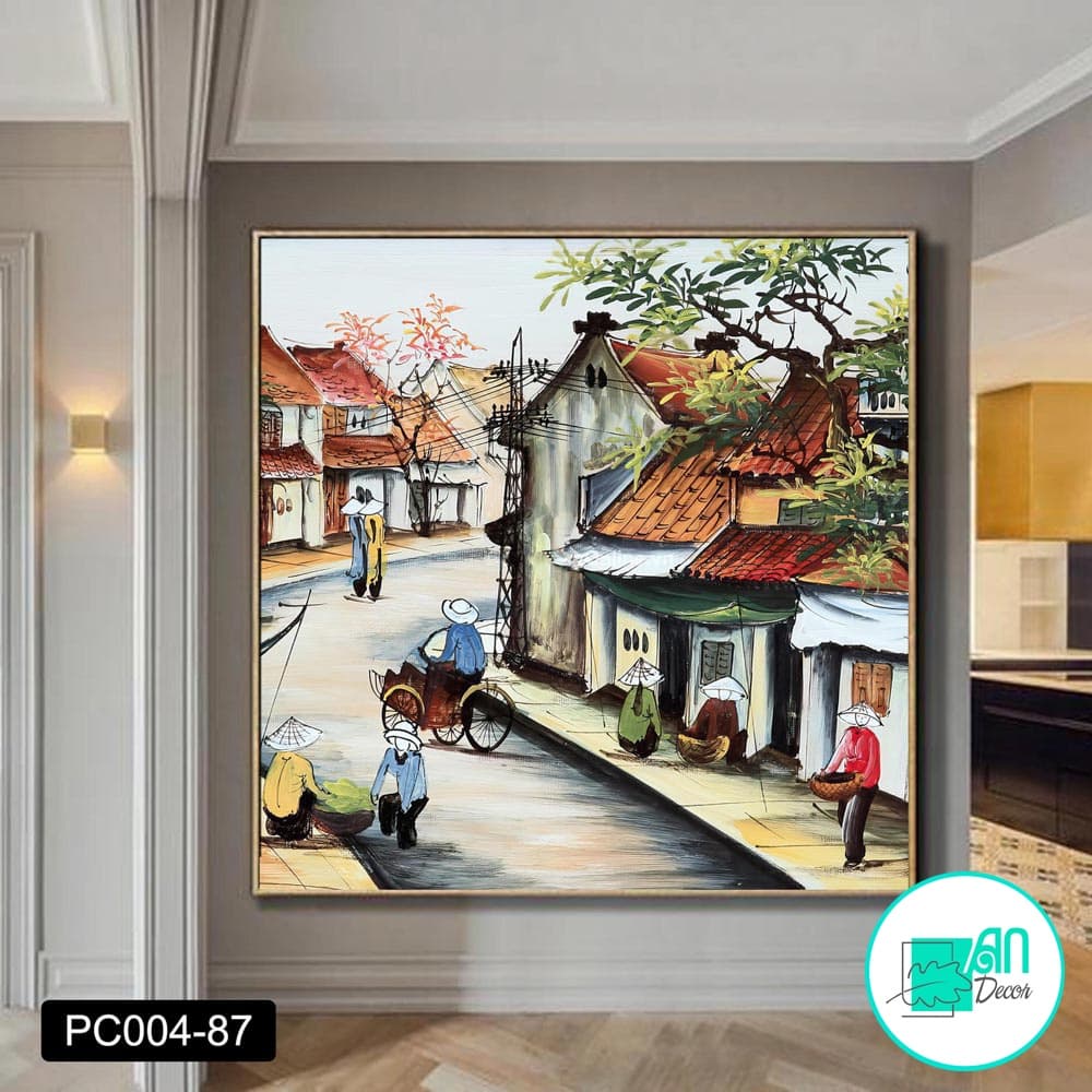 Tranh in canvas treo tường phong cảnh Hà Nội xưa gồm khung 70 x 70 cmcm