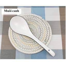 (SẴN) Muôi canh, thìa sứ kim cương trắng viền đen phong cách Bắc Âu - Muỗng vá sứ trắng cao cấp xuất khẩu 4