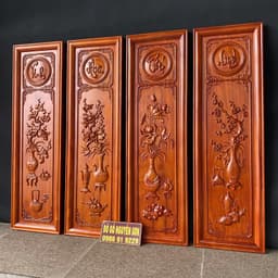 Bộ Tranh Tứ Bình Gỗ Hương Sơn Pu cao cấp 8