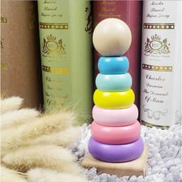 Đồ chơi tháp cầu vồng gỗ màu Macaron cho bé xếp chồng - tháp chồng mini 7 vòng 1