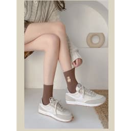 Tất Nữ Trắng Cổ Cao In Hình Gấu Cute Xinh Xắn Vải Cotton Co Giãn Phong Cách Hàn Quốc 6