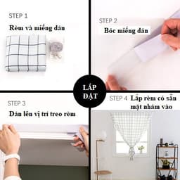 Rèm dán đa năng không cần đóng đinh khoan tường vải kẻ caro 2