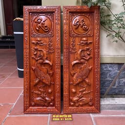 Tranh cá chép " Lý ngư vọng nguyệt " gỗ hương , khung ván dày 4cm 1