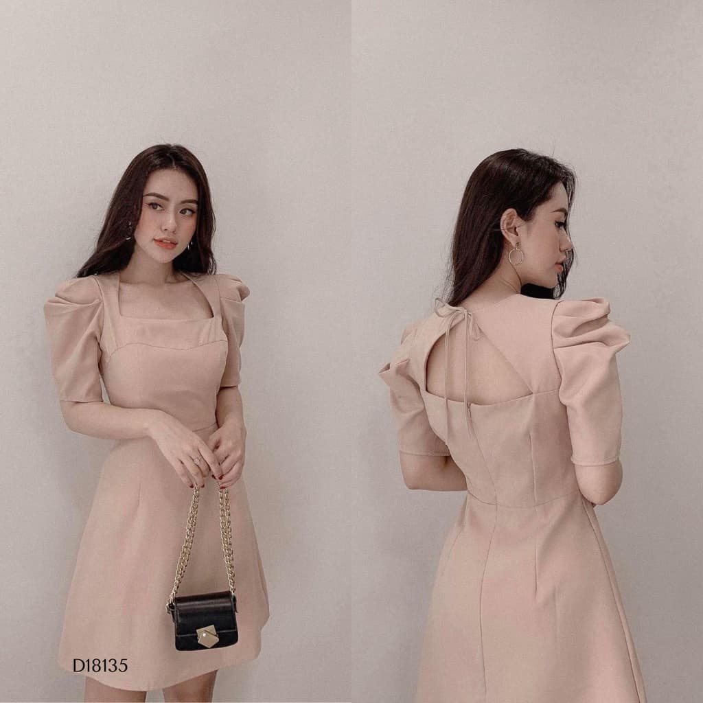 [Xả kho nghỉ bán] Đầm Nữ Dáng Xoè Tay Phồng Hở Lưng - Váy Nữ Thiết Kế CutOut Lưng [Hàng Thiết Kế Lahoute]