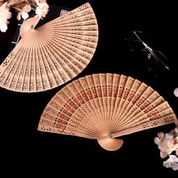 Quạt gỗ hoa hướng dương cổ trang nhiều hoạt tiết làm oản, tháp độc đáo 2
