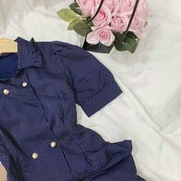 [Xả kho nghỉ bán] Đầm nữ thủy thủ - Đầm gài nút to bản cổ sơ mi tay bồng- Đầm tiểu thư cúc cài 9