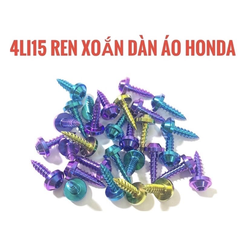 Ốc TITAN Gr5 size 4li15 ren xoắn gắn dàn áo honda cực sáng đẹp