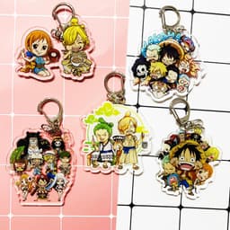 (mua 1 tặng 1) Móc khóa mica One Piece Đảo Hải Tặc ver cả nhóm Luffy hình in 2 mặt 1