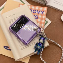 [ORDER] Ốp Samsung Z Flip 4 - ZFlip3 - Z Flip3 - Flip4 5G viền tráng gương tím kèm dây gấu bearbrick bạc cá tính cute 2