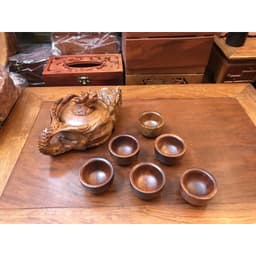 Bộ Ấm Chén Trạm Rồng Gỗ Hương Đá Quai Vòi Liền Khối 2