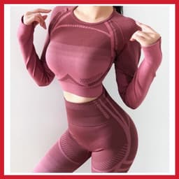 Bộ tập gym nữ, đồ tập thể thao chun dệt hồng viền 1